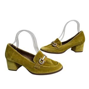 ASOS Sued Mid-heeled Loafers Yellow Gold Accent Details Career Wear Size 7